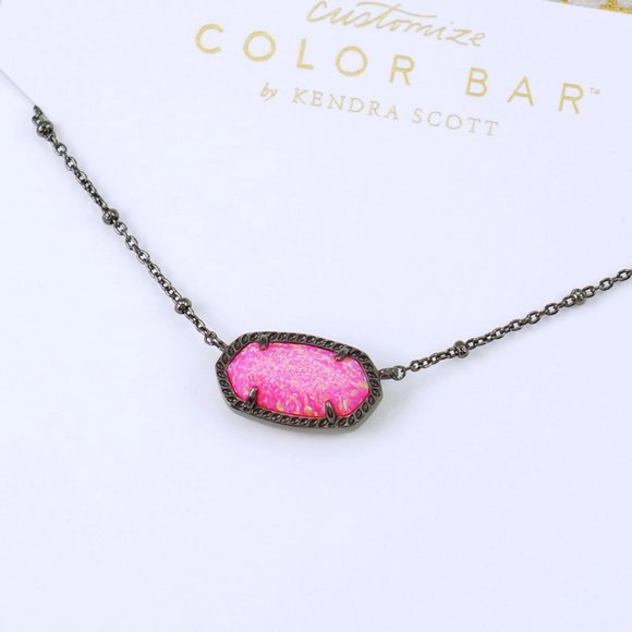 Kendra Scott Elisa Satellite Bright Pink Kyocera Opal Necklace Gunmetal Tone - Picture 3 of 5